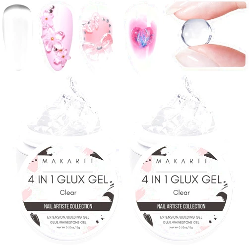 Makartt Solid Gel Builder-4 in 1 Nail Extension 3D Sculpting Gel UV Nail Glue for Acrylic Nails Rhinestones Gel Molding Gel Hard Gel for Nails UV/LED Nail Lamp Required Clear 15ML 2 Bottles