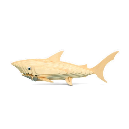 Puzzled 3D Puzzle Shark Wood Craft Construction Model Kit, Fun Unique and Educational DIY Wooden Toy Assemble Model Unfinished Crafting Hobby Puzzle, Build and Paint for Decoration 30 Pieces Pack