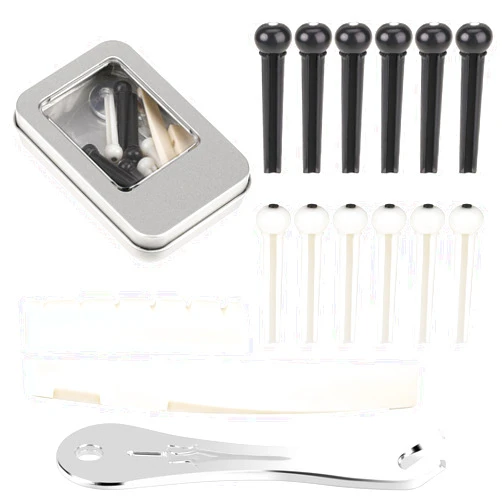 KALIONE 12 Pieces Guitar String Pegs Replacement Parts Acoustic Guitar Bridge Pins with 2 Pcs Guitar Bridge Saddle Nut and Bridge Pin Puller Remover Kits Tools