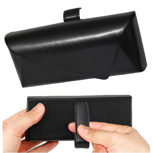 Accmor Glasses Holder for Car Sun Visor, Vehicle Sunglasses Holders Case with Hidden Magnetic Closure, Leather Auto Eyeglasses Organizer Box Eyeglass Hanger Clip Car Accessories for Men Women (Black)