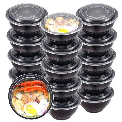 Kitch’nMore 36oz Extra-Thick Meal Prep Bowls with Lids, Plastic Containers with Clear Covers for Noodles, Poke Bowl, Salad, Soup - Freezer, Microwave & Dishwasher-Safe (30Pack)