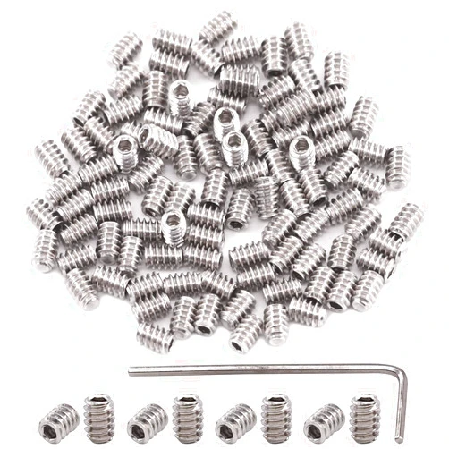 Hilitchi 100Pcs SAE Stainless Hex Allen Head Socket Set Screws Grub Screw Bolts Assortment Kit Internal Hex Drive Cup-Point Screws #6-32 x 3/16
