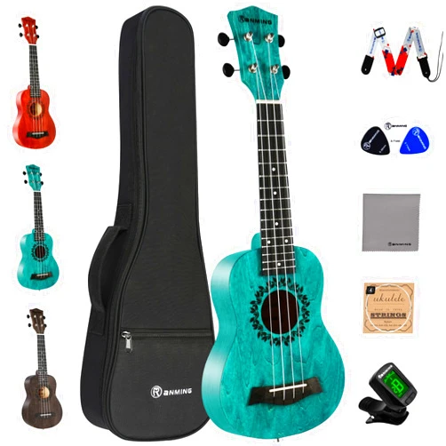 RANMING Ukulele Soprano Ukelele for Kids Adults Beginners 21 Inch Ukuleles Starter Bundle Kit with Gig Bag Strap Nylon String and Tuner Premium Basswood Blue Ukalalee for Kids
