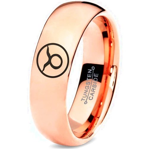 Zealot Jewelry Horoscope Zodiac Astrology Taurus Ring - Tungsten Band 8mm - Men - Women - 18k Rose Gold Step Bevel Edge - Yellow - Grey - Blue - Black - Brushed - Polished - Wedding -Dome Flat Cut