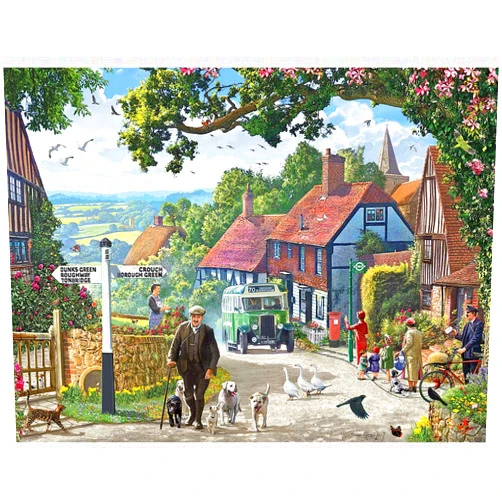 Bits and Pieces – 300 Piece Jigsaw Puzzle for Adults – The Country Bus - Small Town in The English Countryside Jigsaw Puzzle by Artist Steve Crisp, Completed Puzzle Size: 18