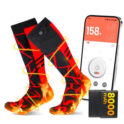 Lansru 8000mAh Heated Socks: 14-Hour Long-Lasting Battery Life Rechargeable Electric Socks | APP-Controlled | Cold Weather Foot Warmer Socks for Men Women | Outdoor Hunting Skiing Camping Hiking