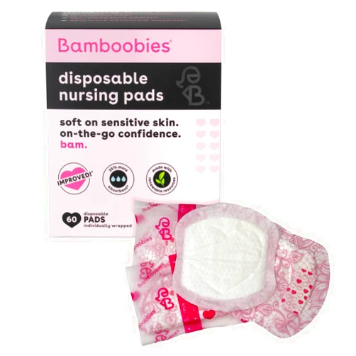 Bamboobies Disposable Nursing Pads for Breastfeeding & Sensitive Skin, Super-Absorbent Milk Proof Pads, Perfect Baby Shower Gifts, 60 Count