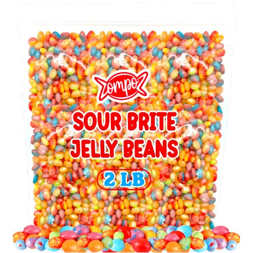 Partypom Trolli Sour Brite Jelly Beans Halloween Candy, 2 Lbs Bulk, Assorted 2-in-1 Crawler Fruit Flavored Colorful Jelly Beans for Kids, Trick or Treat and Pumpkin Bowl Candy
