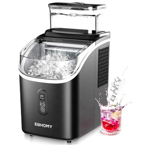 EUHOMY Ice Cube Maker Machine Countertop with External Water Tank, 34Lbs, 16Pcs Ready in 13 Mins, 2 Ways to Add Water, Auto-Cleaning, with Ice Scoop & Basket, for Home/Kitchen/Office/Bar (Black)