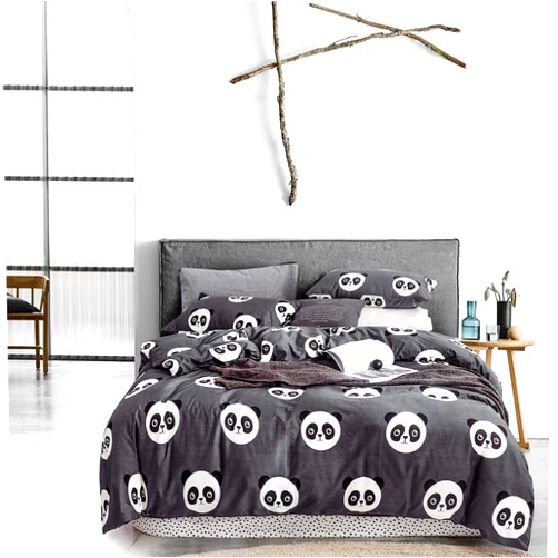 Sleepymoon Duvet Cover Set Twin Single Size Panda 100% Natural Cotton with Zipper Closure for Kids Adult Soft Bedding 3 Piece Include Pillow Cover Black White Printed Double Animal