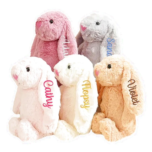 Handmade Custom Bunny Stuffed Animal With Child's Name Embroidered Plush Bunny Handmade Personalized Easter Bunny Gift For Baby Kids Girls Boys