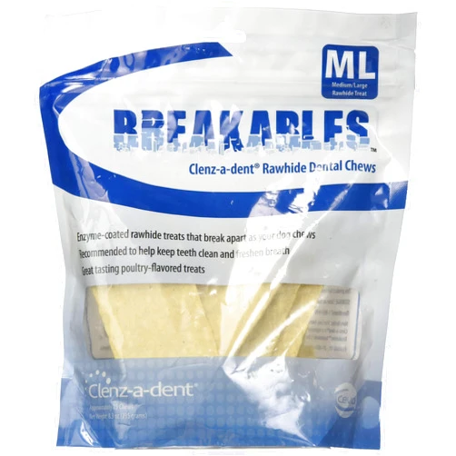 CEVA Animal Health Breakables Clenz-A-Dent Rawhide Dental Chews for Dogs, Medium/Large/11-50 lb/15 Count