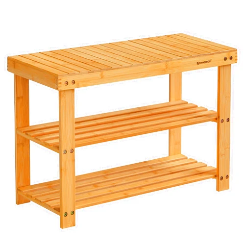 SONGMICS Shoe Rack Bench, 3-Tier Bamboo Shoe Storage Organizer, Entryway Bench, Holds Up to 286 lb, 11.3 x 27.6 x 17.8 Inches, for Entryway Bathroom Bedroom, Natural ULBS04N