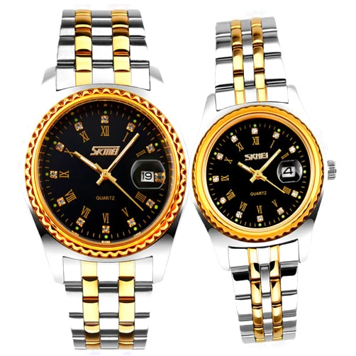 SKMEI Watches for Couples Men and Women His and Hers Pair Watch Set Husband Wife Valentines Matching Wedding Gifts Classic Stainless Luxry Business Waterproof Quartz Analog Wrist Watch