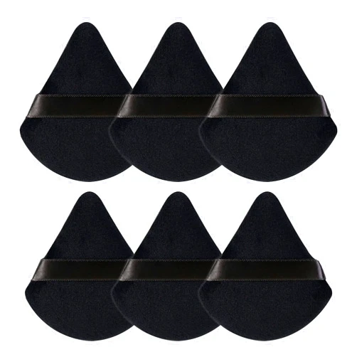 Sularpek 6Pcs Velour Triangle Powder Puff, for Face Powder Triangle Makeup Puff for Loose & Cosmetic Foundation, Soft Pure Cotton Makeup Sponge Powder Puffs, Makeup Foundation Puff Makeup Tool (Black)