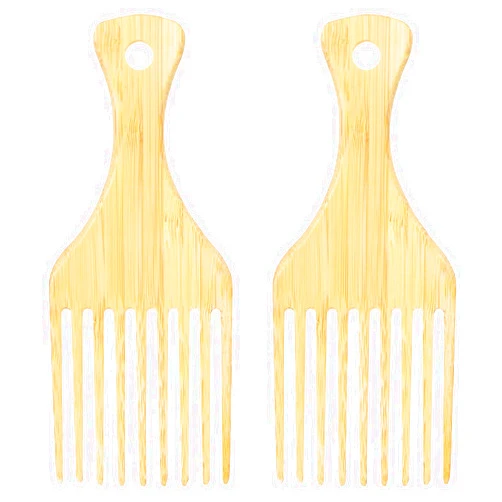 Xthrotsenk 2 Pack Bamboo Comb Set for Afro Hair Bamboo Hair Pick Natural Anti-Static Picks Wide-Tooth Afro Lift Combs Long Tooth Detangling Combs for Men and Women Thick Curly Hair Styling