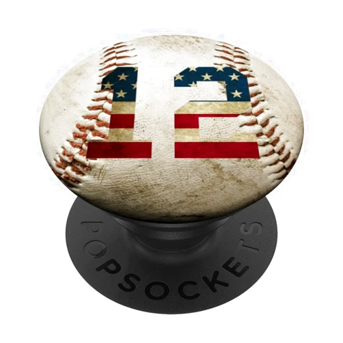 Baseball and America USA lovers Baseball number 12 with American USA flag phone stand PopSockets PopGrip: Swappable Grip for Phones & Tablets PopSockets Adhesive PopGrip
