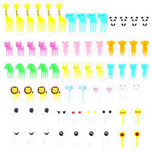 PIVHWIR 68 PCS Animal Food Picks for Kids, PIVHWIR Picks Bento Box Fruit Picks Mini Fork Picks Little Reusable Cute Food Toothpicks Food Fruit Cake Dessert Pastry Party Bento Decor