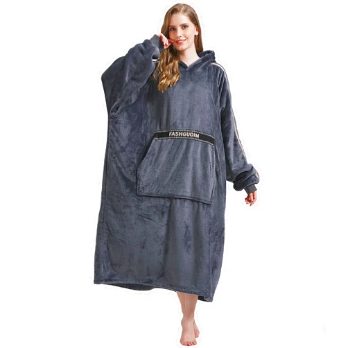FashGudim 400GSM Oversized Extra Long Wearable Blanket Hoodie for Women with Giant Pocket (Gray)