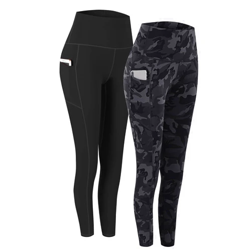 Fengbay 2 Pack High Waist Yoga Pants, Pocket Yoga Pants Tummy Control Workout Running 4 Way Stretch Yoga Leggings