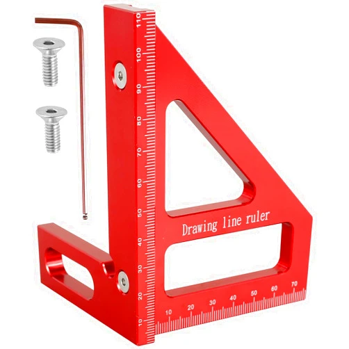 AEVXKHI 3D Multi-Angle Measuring Ruler45/90 Degree Aluminum Alloy Woodworking Square Protractor Precise Carpenter Measuring Ruler Layout Measuring Tool (Red)