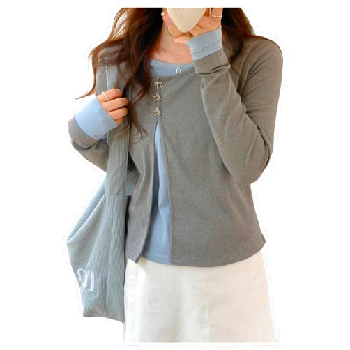SweatyRocks Women's Long Sleeve Asymmetrical Neck Tops Color Block Ribbed Knit Pullover 2 in 1 Top
