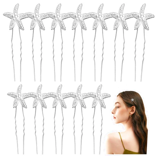 Beaupretty 12pcs Starfish Hair Clip Mermaid Hair Accessories Rhinestone Hairpins Star Headwear Hair Accessories