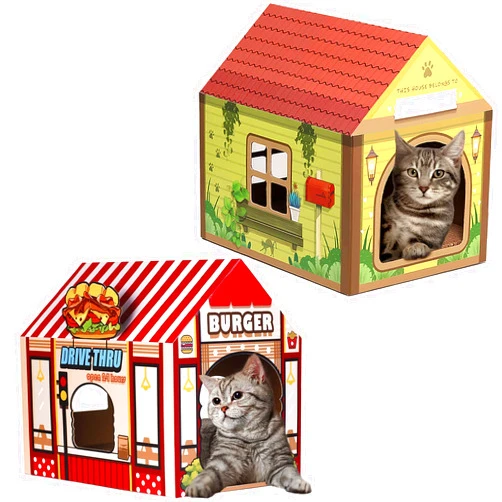 Sekam Cardboard Cat House with Scratcher/Catnip, Cat Play House for Indoor Cat