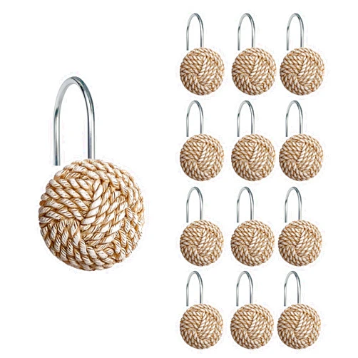 Sunlit Boho Knots Shower Curtain Hooks, Home Decorative Shower Curtain Rings for Bathroom, Seaside Nautical Shower Curtain Hangers Bathroom Accessories, Set of 12