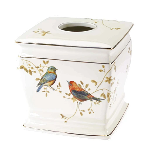 Avanti Linens - Tissue Box Cover, Decorative Countertop Accessories, Nature Inspired Home Decor (Gilded Birds Collection)