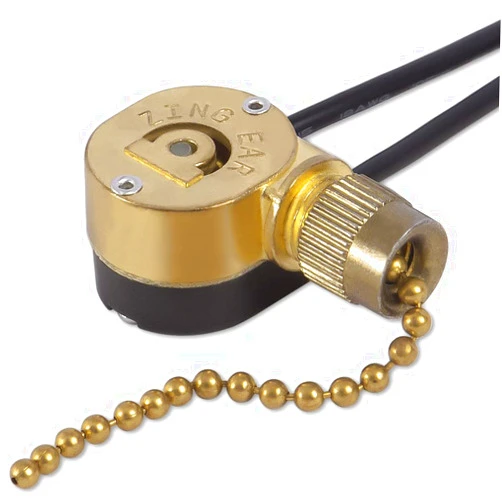 Aoprofree Ceiling Fan Light Switch ZE-109m Metal Pull Chain Switch,Two Wire Fan Switch For Ceiling Fan Light Fixture Replacement Parts-Brass