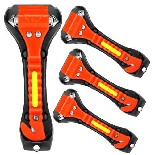 Xapwell Car Safety Hammer- Car Window Glass Breaker and Seat Belt Cutter, Auto Emergency Escape Tool, Vehicle Accessory Safety Tool, Life Rescue Tools Kits, Orange, 4 Packs