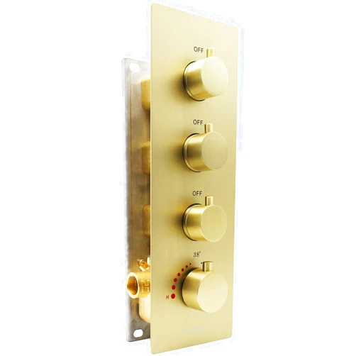HOMEDEC 3 Function Shower Mixing Valve and Trim Kit, Brushed Gold 3 Ways Thermostatic Valve Flow Volume Control Vertical Shower Diverter Selector