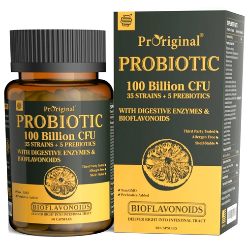 Proriginal Probiotics with Prebiotics for Men and Women - 35 Strains Organic Probiotic 100 Billion CFU for Gut & Digestive Health, Vegan Acidophilus Probiotic Supplement, Non-GMO Raw Probiotic 60 Capsules