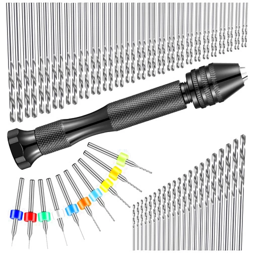 Vinsot 95 Pieces Hand Drill Bits Set, Black Pin Vise, 94 Pieces Micro Twist and PCB Mini Drill Bits for Resin Polymer Clay Craft DIY Jewelry (0.1-1mm, Random Color)
