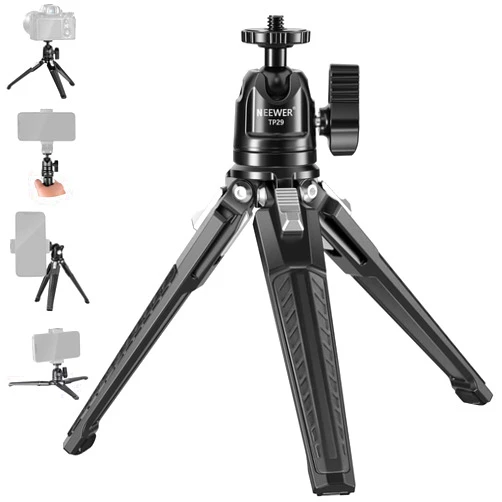 NEEWER Mini Metal Table Tripod with 360° Ball Head, Supports Vertical Recording and Handle, Portable Travel Tripod with 1/4 Inch Screw for Camera Mobile Phone Action Cam, Max. Load 3 kg, TP29