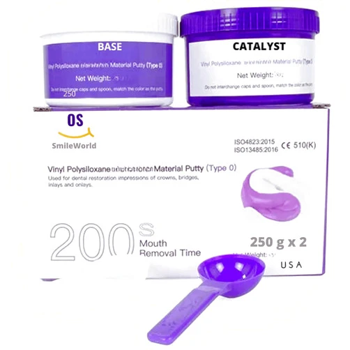 OS SmileWorld VPS Putty Set - 500 gm kit - Hight Precision - Regular Set - Hight Elasticity -Multi uses - Alginate Alternative - USA (250 gm Base - 250 gm Catalyst)