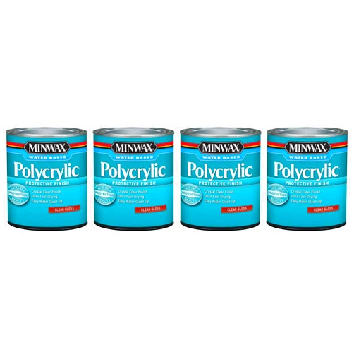 Minwax 65555444 Polycrylic Protective Finish Water Based, Quart, Gloss - 4 Pack, 65555444-4