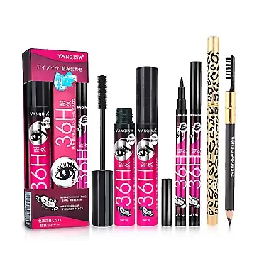 Xiahium Black Eyeliner and Mascara Set with Eyebrow Pencil, Waterproof Smudge Proof Long Lasting Natural Eye Makeup Kit for Women Girls 3 Piece Set 3 Pcs