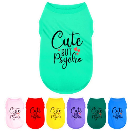 Paiaite Expressive Polyester Dog Shirt Vest: Soft and Lightweight Puppy Shirt for Small and Medium Dogs, Featuring The Playful 'Cute but Psycho' Slogan Print Shirts Tank Top Turquoise XS