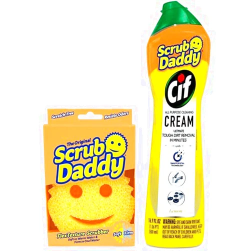 Generic OG + Cif All Purpose ScrubDaddy Cleaning Cream, Lemon - Multi Surface Household Cleaning Cream + Scratch-Free Multipurpose Dish Sponge
