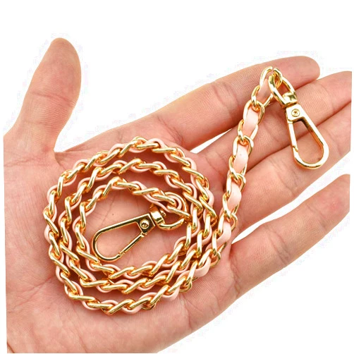 HAHIYO Mini Purse Chain Strap Slim Wide 8mm for LV Length 23.6 inches Extra Thick 4.5mm Pink Leather Gold Hardware for Shoulder Cross Body Sling Handbag Wallet Comfortable Flat Metal Strap 1 Pack