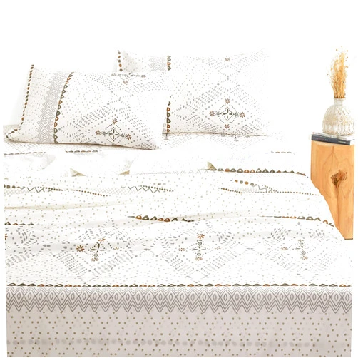 Wake In Cloud - Boho Bed Sheets, 4-Piece Sheet Set, Bohemian Chic Western Geometric Aztec Aesthetic Bedding, Deep Pocket, Beige, Queen Size