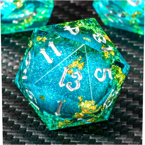 KERWELLSI Resin Liquid Core Cool DND Dice Set D&D with Gift Box, Blue Sharp Edge Dungeons and Dragons RPG Dice, Polyhedral Magic The Gathering Role Playing Table Game D20 D12 D10 D8 D6 D4 Dice