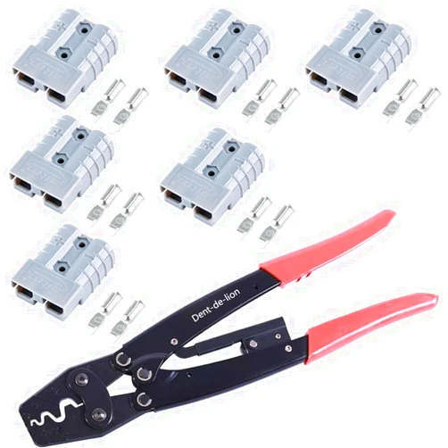 Dent-de-lion Crimping pliers with connectors and connector dust covers are used as crimping tools for 50 ampere 600V connectors, as well as clamps, terminals, cable connectors, and cutting tools (6PCSgrey 6AWG)