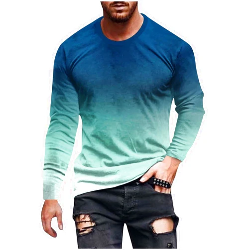 Muscularfit Mens Long Sleeve Tee Shirts Comfortable Gradient Color Causal Crewneck Sweatshirts Loose Fit Gym Workout Tee Tops