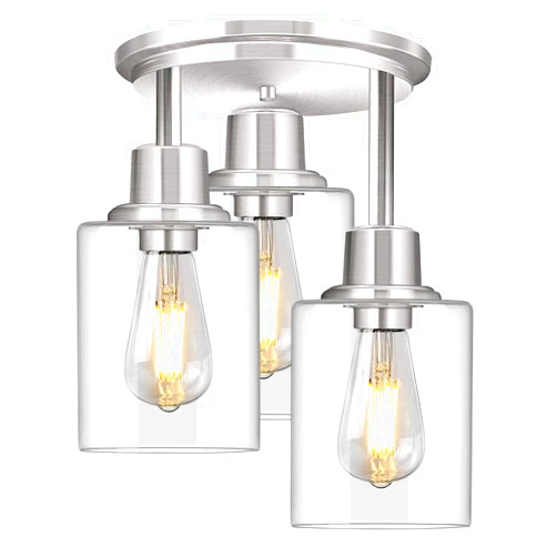 ROTTOGOON Semi Flush Mount Ceiling Light, 3 Light Close to Ceiling Light Fixtures, Brushed Nickel Finish Kitchen Light Fixtures with Clear Glass Shades, Modern Hallway Light Fixtures Ceiling Mount