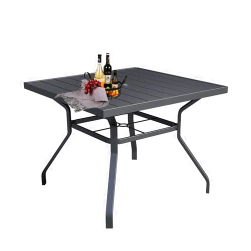 MEOOEM 37inch Outdoor Metal Table Patio Dining Table with 1.57inch Umbrella Hole for Garden, Poolside, Backyard, Black