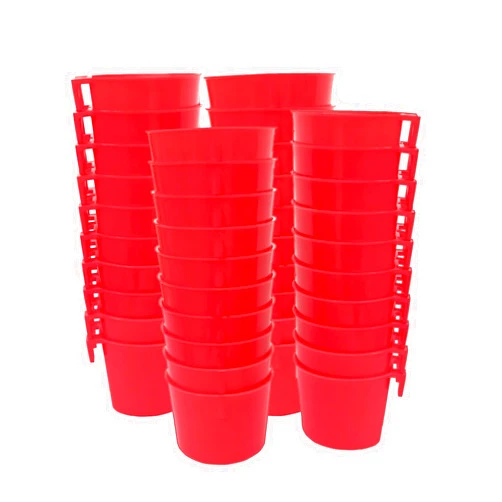 ORIBUKI 40 Pack Cage Cups Birds Feeders Seed Bowl Chicken Feeding Watering Dish Rabbit Water Food Hanging Wire Cages Box 8oz Coop Cups for Pet Parrot Parakeet Gamefowl Poultry Pigeon (Red)