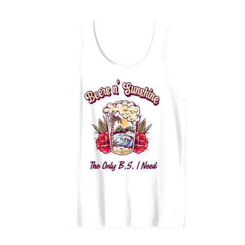 Retro Beach Vacation Summer Quotes 2023 Apparel The Only BS I Need Is Beers and Sunshine Retro Beach Grange Tank Top